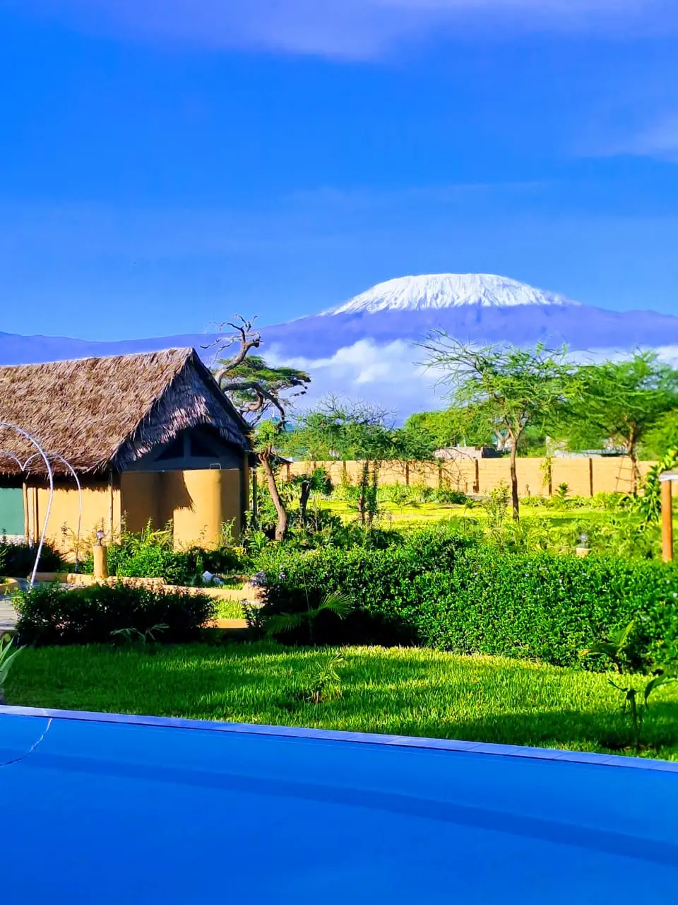 Mt. Kilimanjaro above the lodge and pool